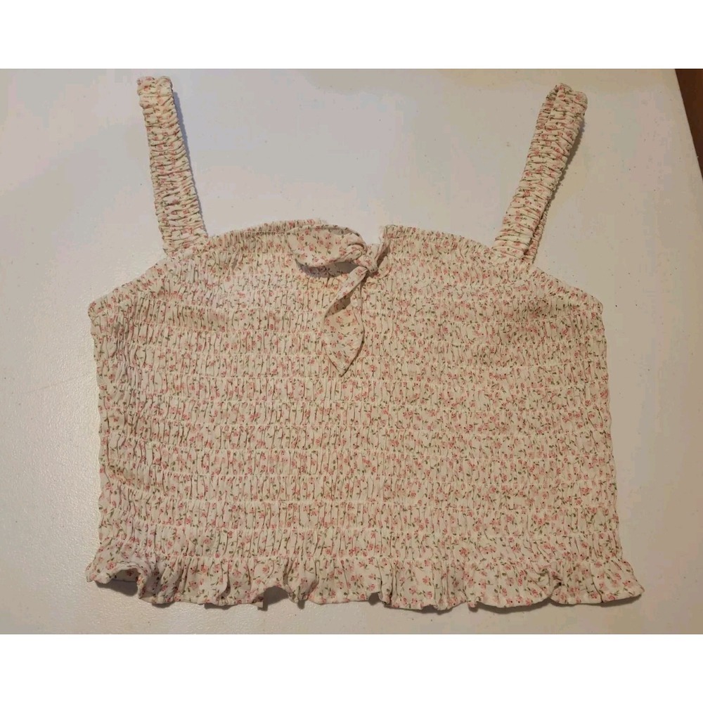 Sienna Sky Pink Floral Cropped Tank Top Shirt Ruffle Blouse Size L